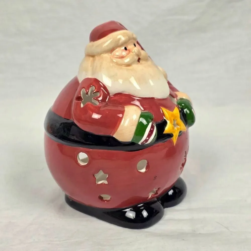 Ceramic Santa Tealight Holder Christmas Luminary 6”
